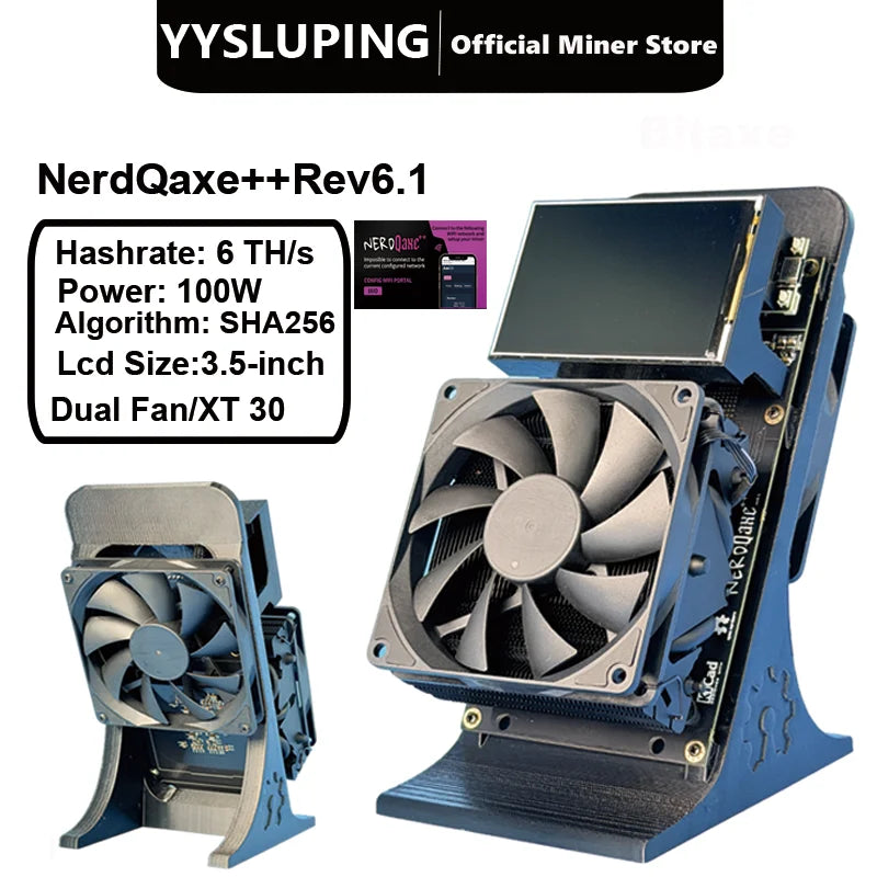 NerdQaxe++ Rev6.1 Bitcoin Miner 6Th/s 100W Low Power SHA-256 ASIC 2.4G WiFi Quiet Open-Source Home BTC Mining Machine